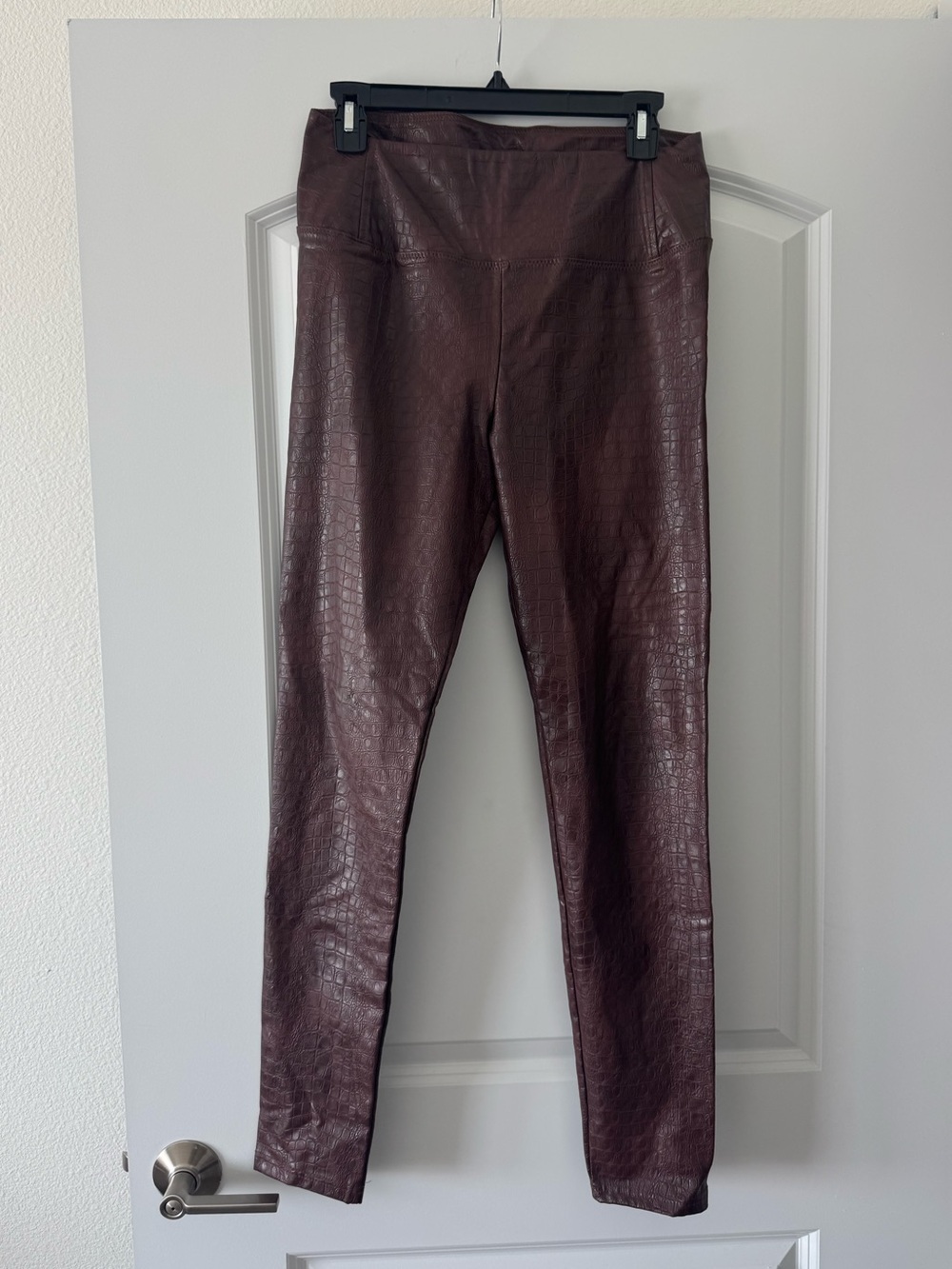 7 For All Mankind Women's M Croc Faux Leather Stretch Leggings Brown